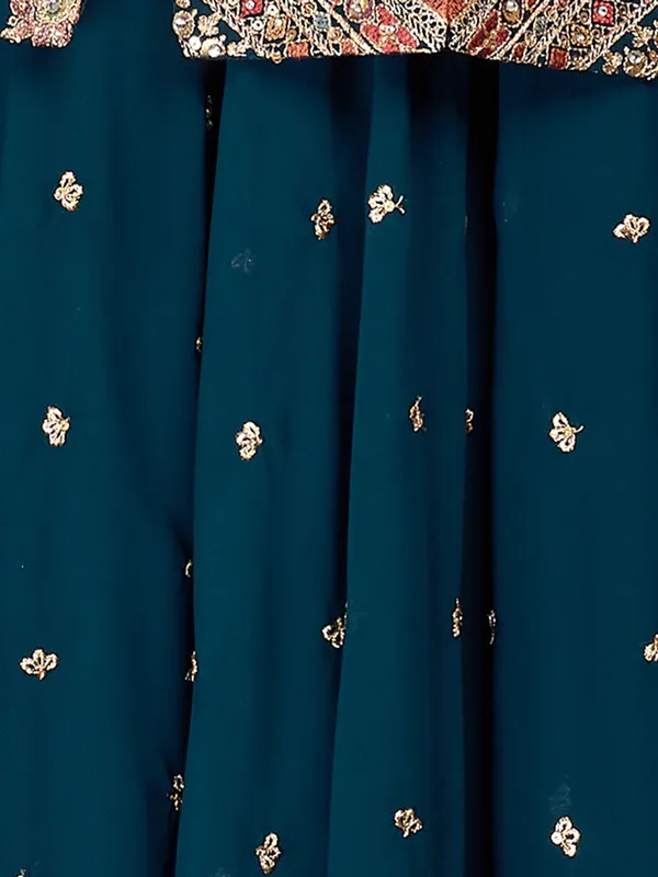 Turquoise blue jacket style salwar suit
