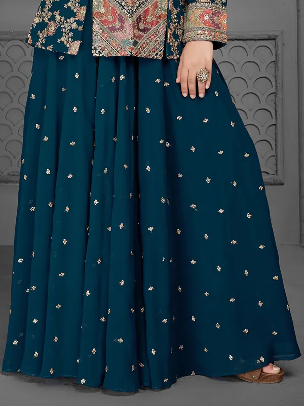 Turquoise blue jacket style salwar suit