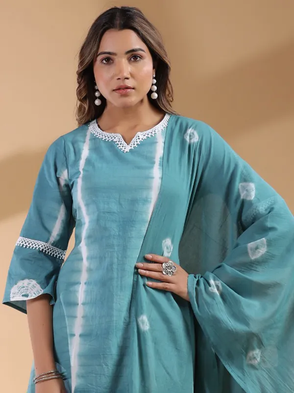 Turquoise blue kurti set in cotton silk