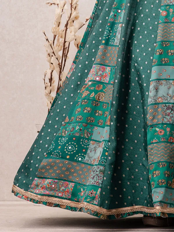 Turquoise green anarkali style salwar suit
