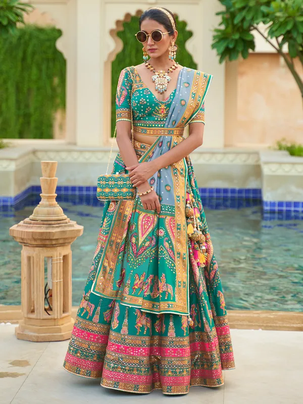 Turquoise green lehenga choli with dupatta