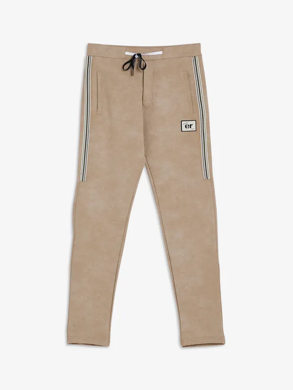 TYZ beige textured cotton track pant