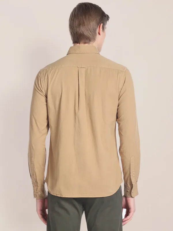 U S POLO ASSN beige plain full sleeves shirt