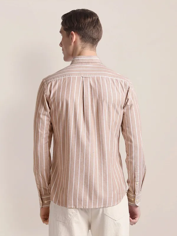 U S POLO ASSN beige stripe cotton shirt