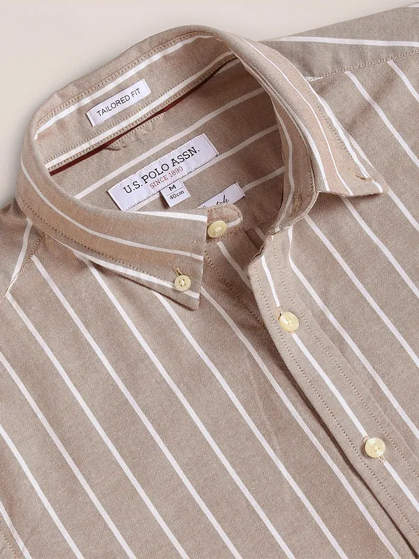 U S POLO ASSN beige stripe cotton shirt