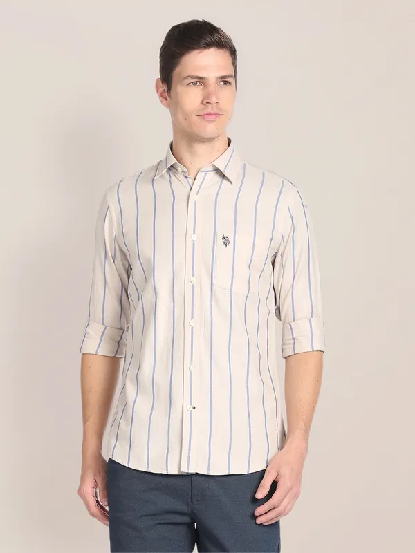 U S POLO ASSN beige stripe shirt