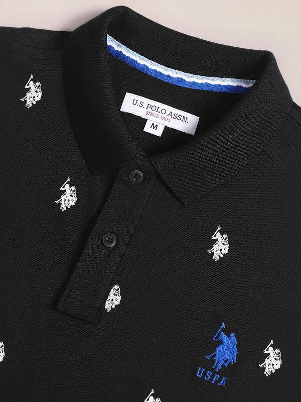 U S POLO ASSN black brand logo print t shirt