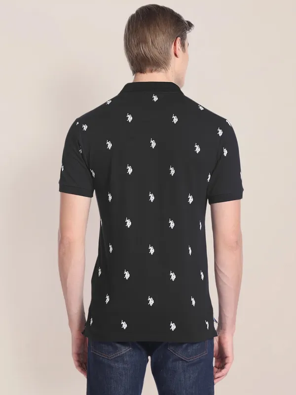 U S POLO ASSN black brand logo print t shirt