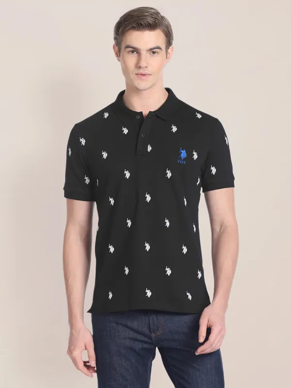U S POLO ASSN black brand logo print t shirt
