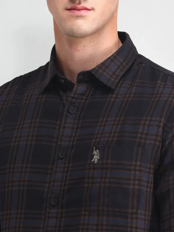 U S POLO ASSN black checks pattern cotton shirt