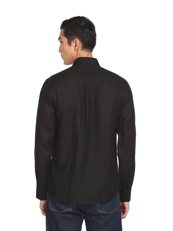 U S POLO ASSN black plain linen shirt