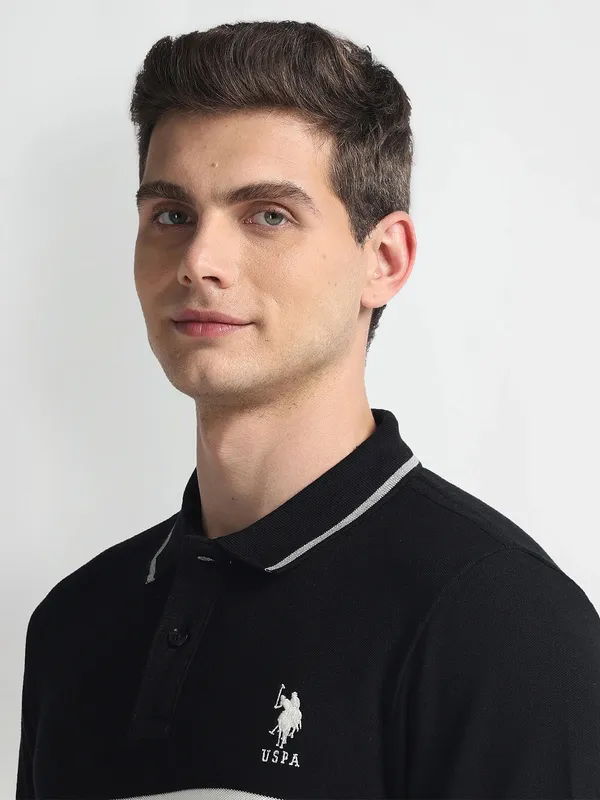 U S POLO ASSN black stripe t-shirt