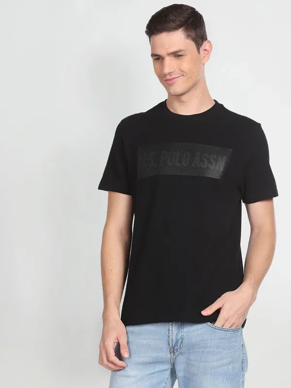 U S POLO ASSN black t shirt in printed