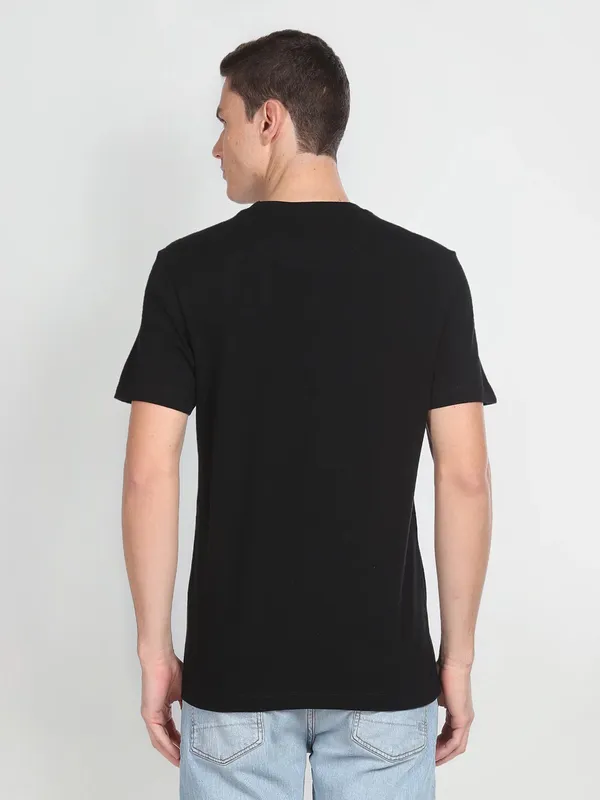 U S POLO ASSN black t shirt in printed