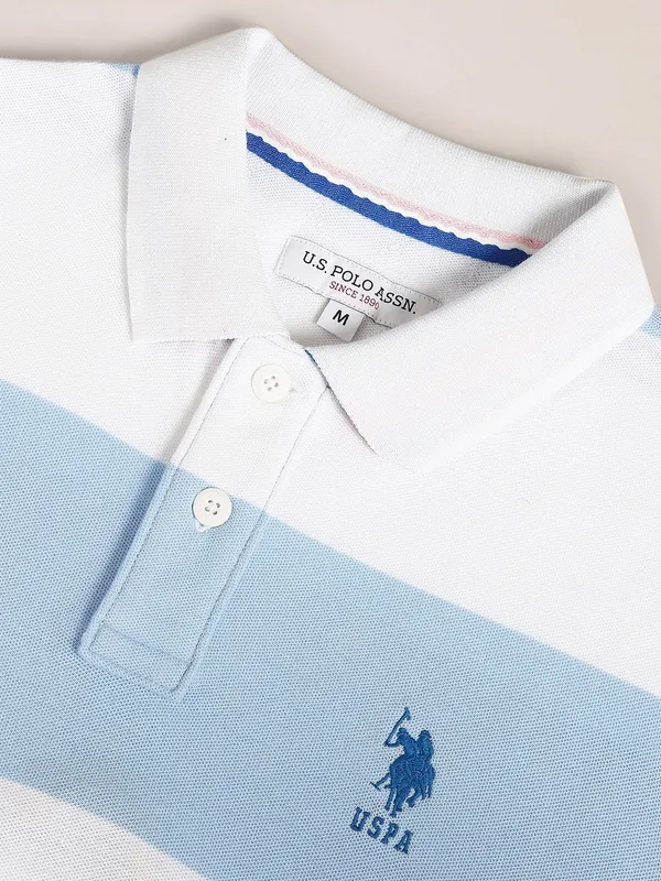 U S POLO ASSN blue and white cotton t shirt