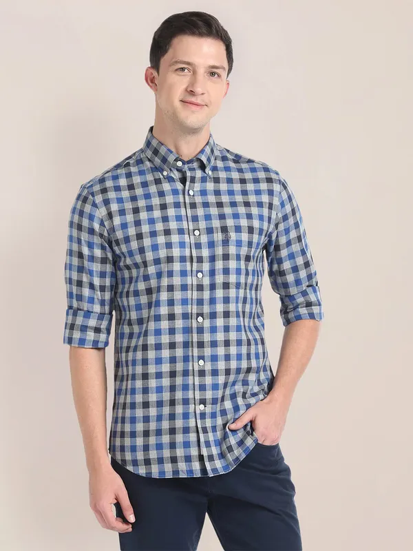 U S POLO ASSN blue checks casual shirt