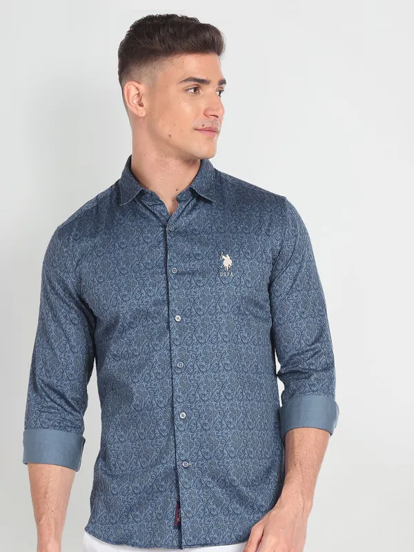 U S POLO ASSN blue printed shirt