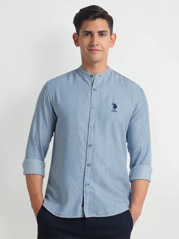 U S POLO ASSN blue stripe cotton shirt