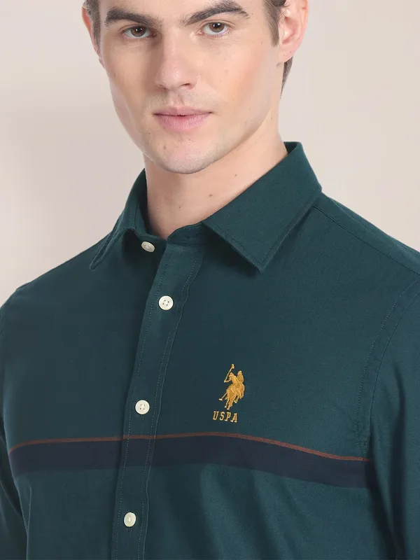 U S POLO ASSN bottle green cotton shirt