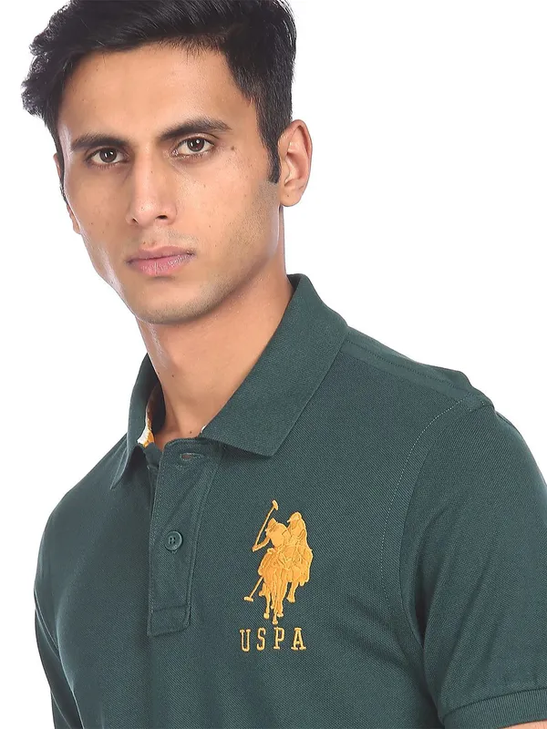 U S POLO ASSN bottle green plain cotton t shirt