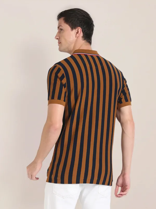 U S POLO ASSN brown stripe cotton t shirt