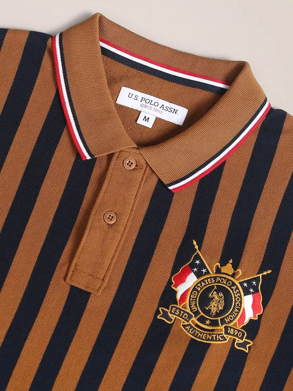 U S POLO ASSN brown stripe cotton t shirt