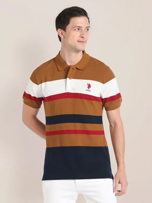 U S POLO ASSN brown stripe t shirt