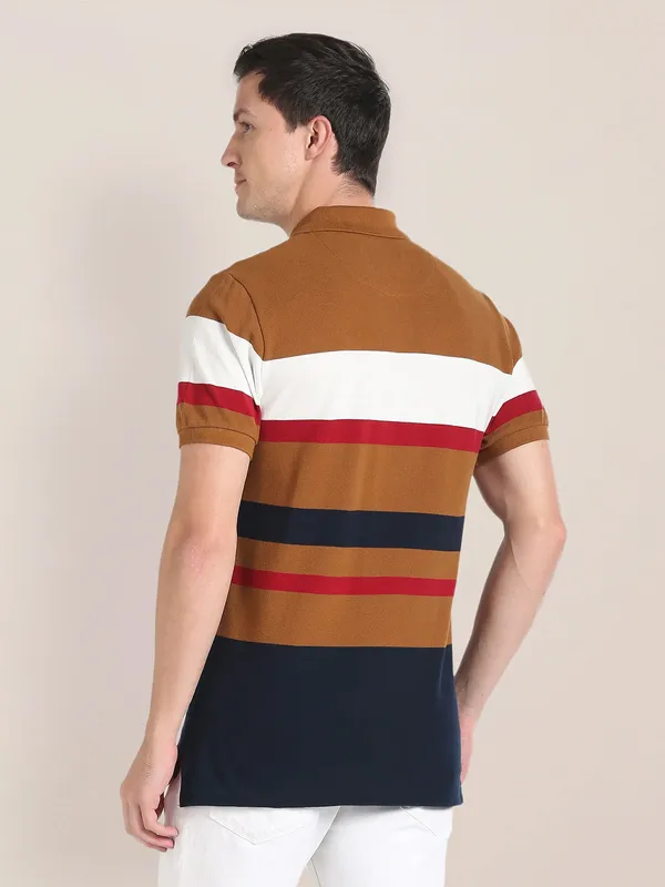U S POLO ASSN brown stripe t shirt
