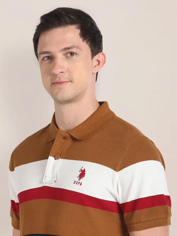 U S POLO ASSN brown stripe t shirt