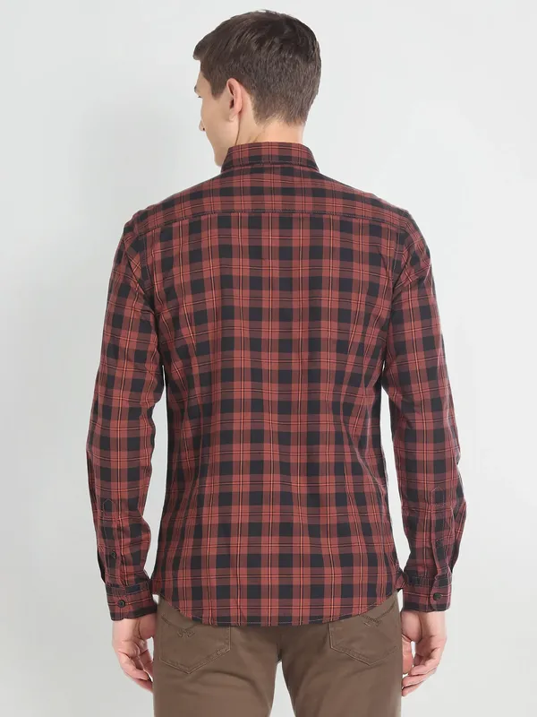 U S POLO ASSN checks brown cotton shirt