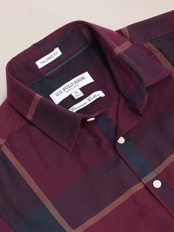 U S POLO ASSN checks cotton maroon  shirt