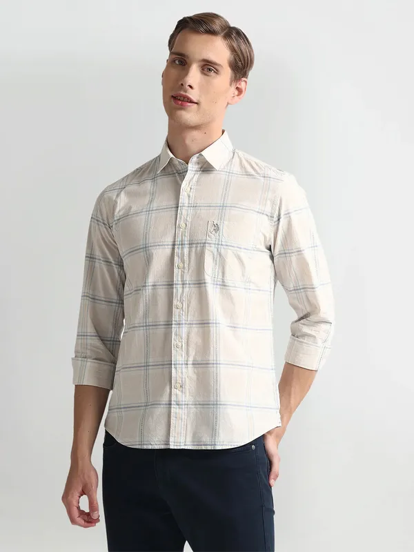 U S POLO ASSN checks cotton off white shirt