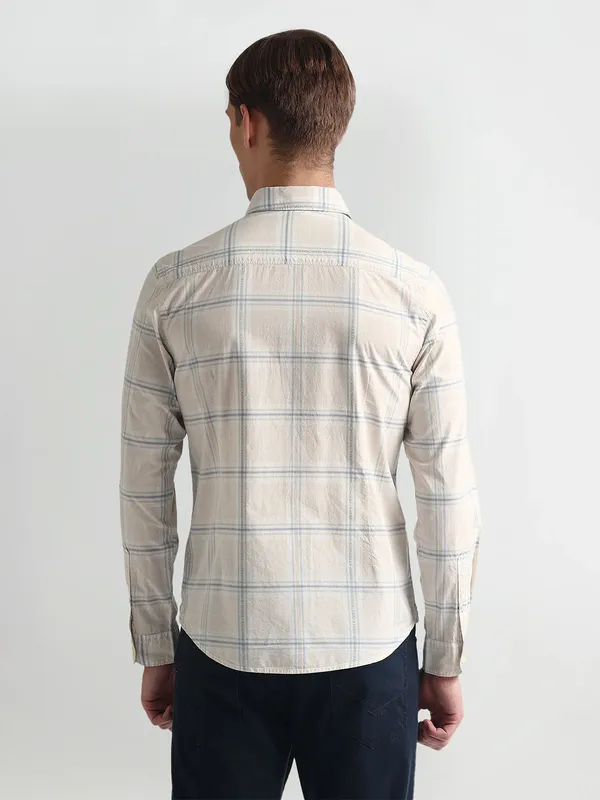 U S POLO ASSN checks cotton off white shirt
