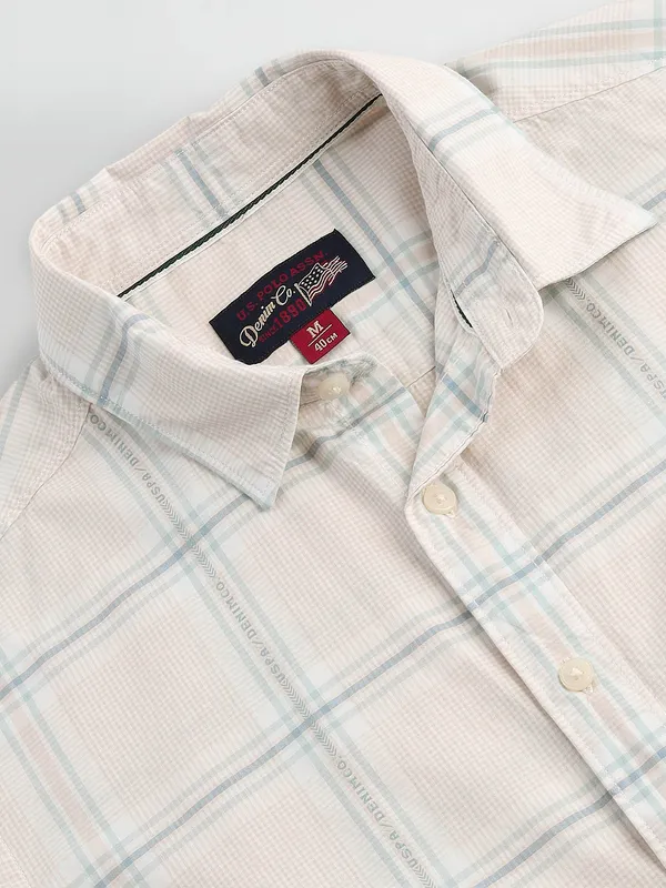 U S POLO ASSN checks cotton off white shirt