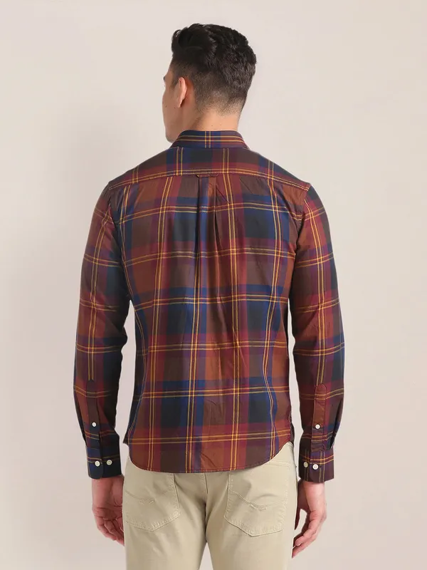 U S POLO ASSN checks maroon shirt