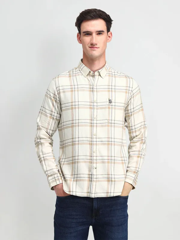 U S POLO ASSN checks off-white cotton shirt