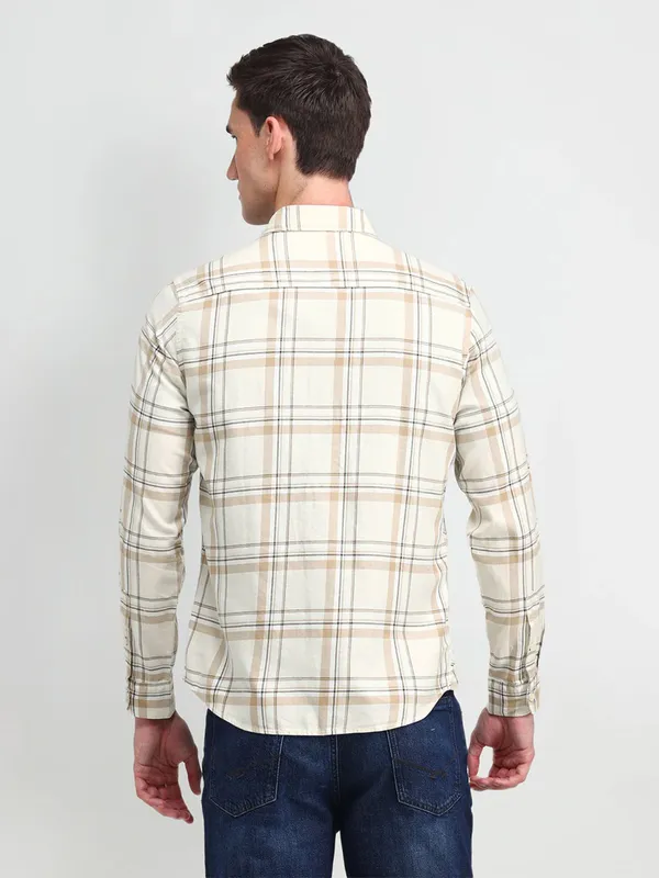 U S POLO ASSN checks off-white cotton shirt
