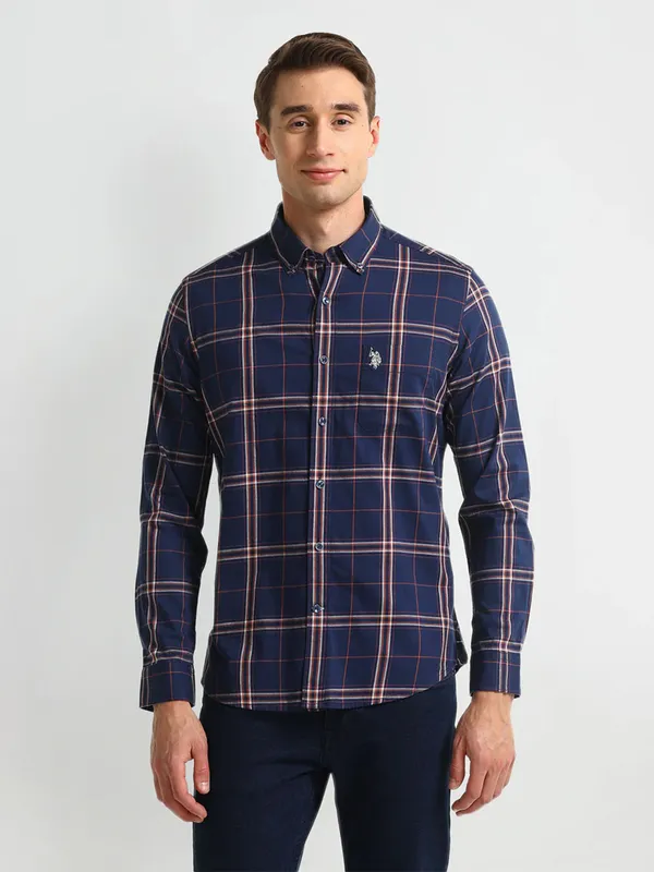 U S POLO ASSN checks pattern blue cotton shirt
