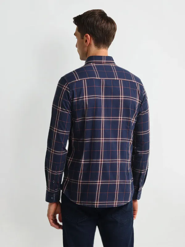 U S POLO ASSN checks pattern blue cotton shirt