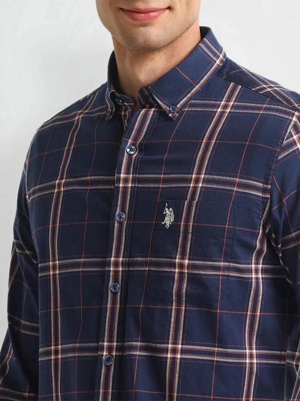 U S POLO ASSN checks pattern blue cotton shirt