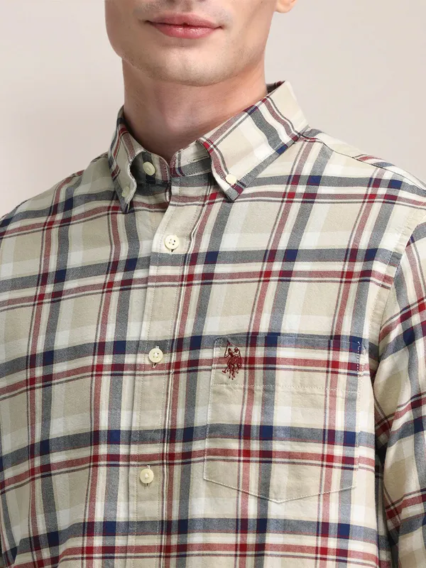U S POLO ASSN checks pattern off-white shirt in cotton fabric