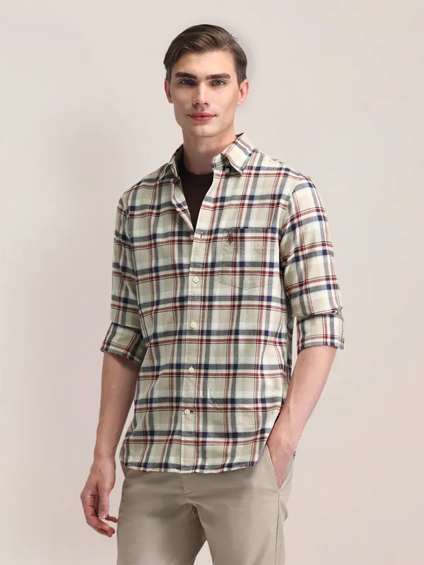 U S POLO ASSN checks pattern off-white shirt in cotton fabric