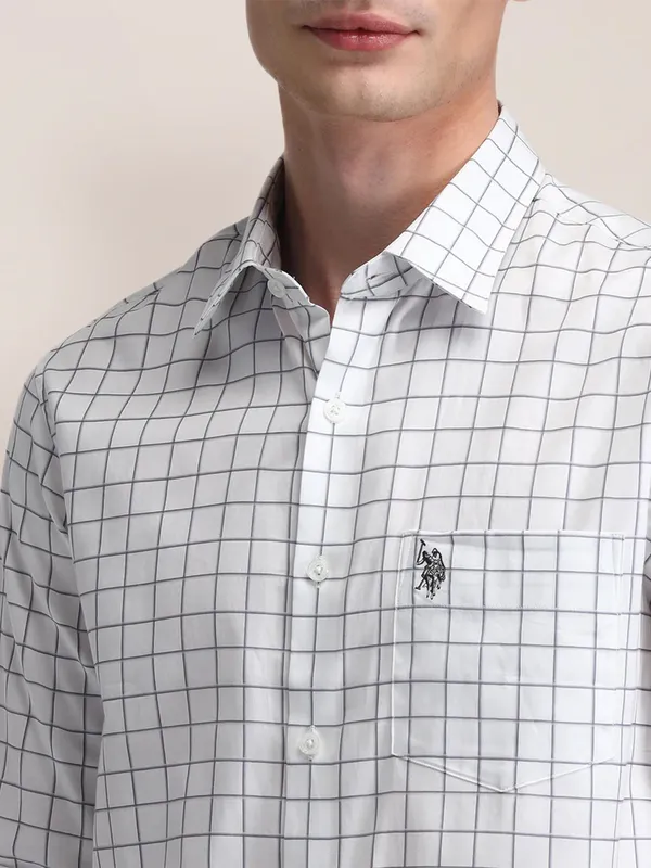 U S POLO ASSN checks pattern white slim fit shirt in cotton