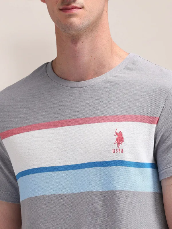 U S POLO ASSN color block grey cotton t-shirt