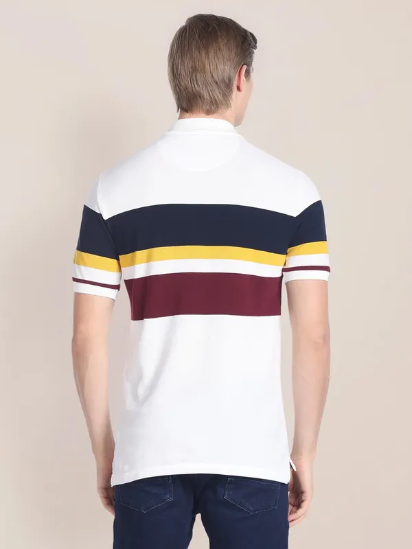 U S POLO ASSN color block white slim fit t shirt