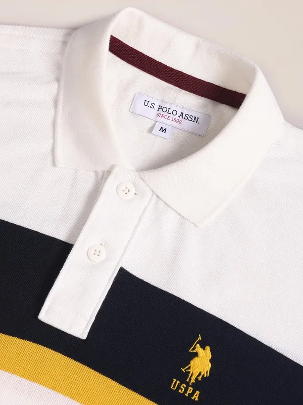U S POLO ASSN color block white slim fit t shirt