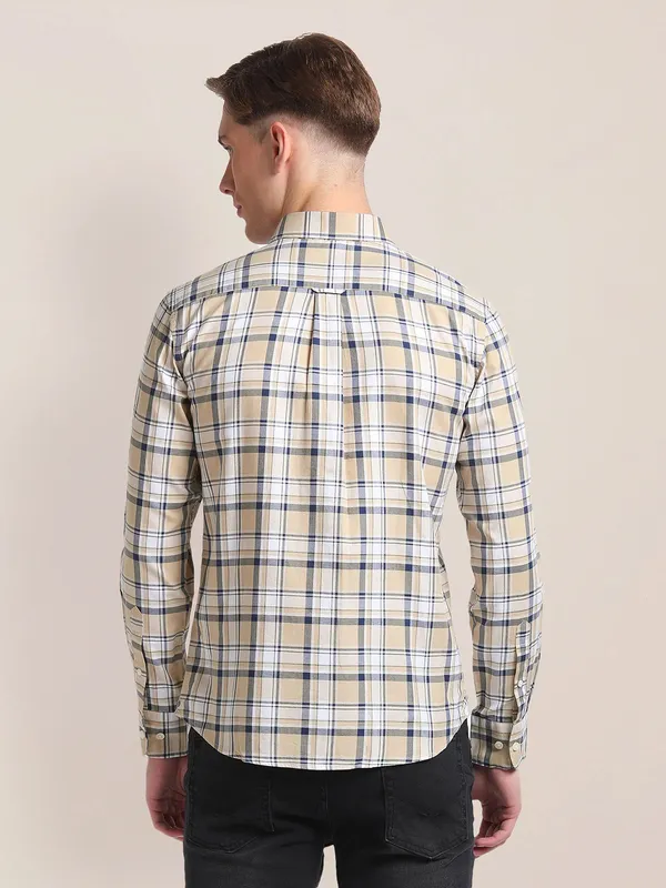 U S POLO ASSN cotton beige checks shirt