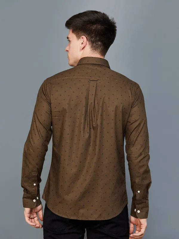 U S POLO ASSN cotton brown slim fit shirt