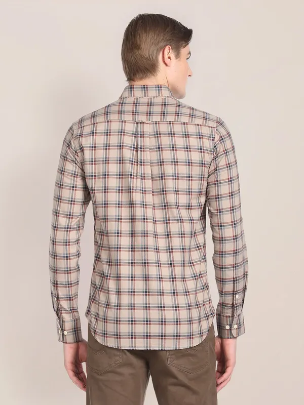 U S POLO ASSN cotton checks khaki shirt