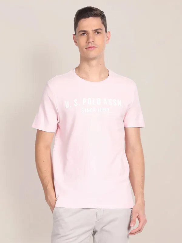 U S POLO ASSN cotton light pink t shirt